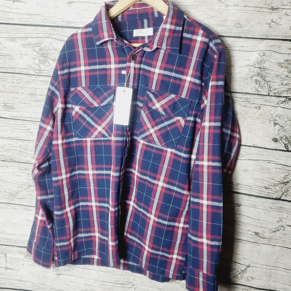 Cotton & Co Red Plaid Flannel Overshirt Size Medium NWT